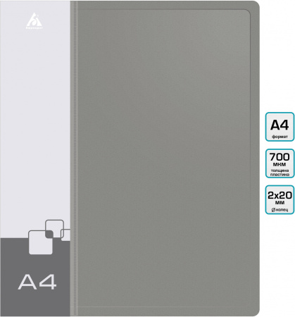 Папка на 2-х кольцах Бюрократ -0827/2RGREY A4 пластик 0.7мм кор.27мм внутр. с вставкой серый