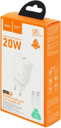 Сетевое зар./устр. Hoco N60 Gentle 20W 3A (PD+QC+AFC) USB Type-C универсальное белый (44228)
