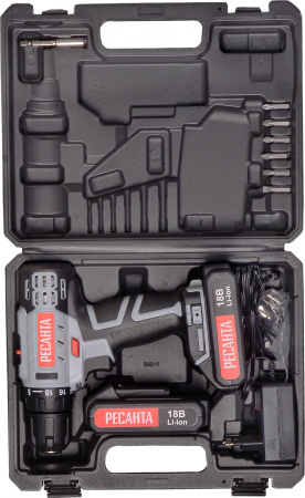 Дрель-шуруповерт Ресанта ДА-18-2ЛК-У аккум. патрон:быстрозажимной (кейс в комплекте) (75/14/6)