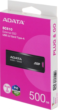 Накопитель SSD A-Data USB 3.1 500GB SC610-500G-CBK/RD SC610 1.8" черный