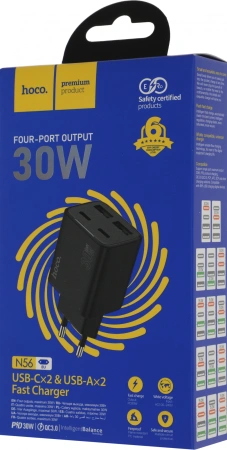 Сетевое зар./устр. Hoco N56 Fundador 30W 3A (PD) 2xUSB/USB type-C универсальное черный (32492)