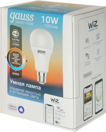 Умная лампа Gauss IoT Smart Home E27 10Вт 1055lm Wi-Fi (упак.:1шт) (1080112)