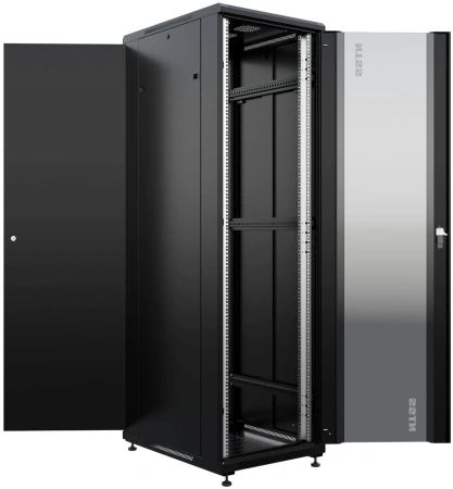 Шкаф серверный NTSS Премиум (NTSS-R42U6080GS-BL) напольный 42U 600x800мм пер.дв.стекл металл 900кг черный 710мм 99кг 1987мм IP20 сталь
