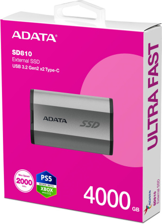 Накопитель SSD A-Data USB-C 4TB SD810-4000G-CSG SD810 1.8" серый