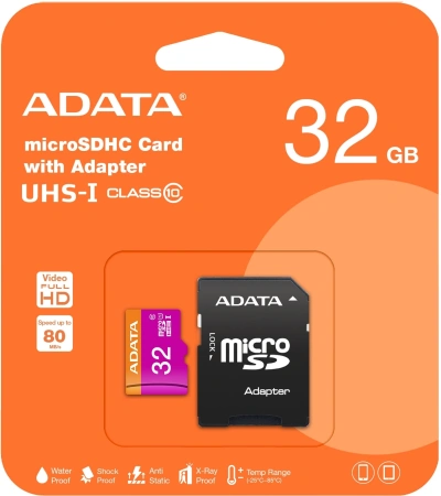 Флеш карта microSDHC 32Gb Class10 A-Data AUSDH32GUICL10-RA1 + adapter