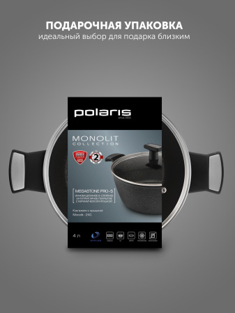 Кастрюля Polaris Monolit 24C 4л. d=24см (с крышкой) черный (015249)