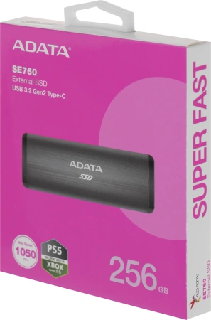 Накопитель SSD A-Data USB-C 256Gb ASE760-256GU32G2-CTI SE760 1.8" серый