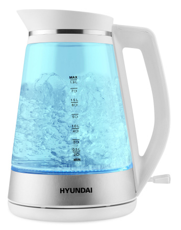 Чайник электрический Hyundai HYK-G3037 1.9л. 3000Вт белый/прозрачный (корпус: стекло)