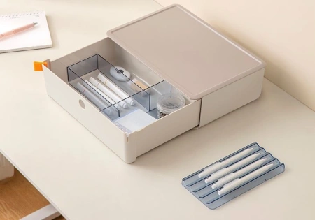 Короб для хранения Deli XDM31pink 1 выдвижной ящик 250x220x125мм 3 разделителя розовый пластик