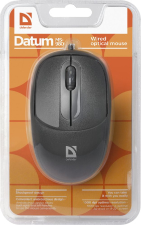 Мышь Defender Datum MS-980 черный оптическая 1000dpi USB для ноутбука 2but (52980)