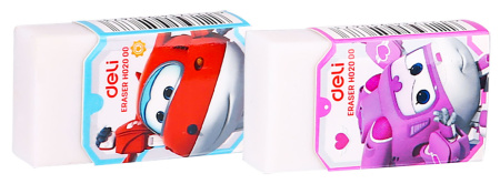 Ластик Deli EH02000 Super Wings 45x25x12мм белый картонный дисплей