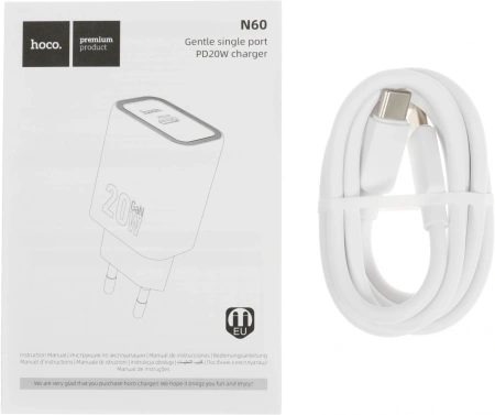 Сетевое зар./устр. Hoco N60 Gentle 20W 3A (PD+QC+AFC) USB Type-C универсальное белый (44228)