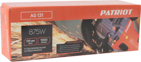 Углошлифовальная машина Patriot AG 131 875Вт 11000об/мин рез.шпин.:M14 d=125мм