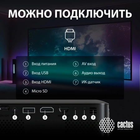 Проектор Cactus CS-PRE.08B.WXGA LCD 1500Lm LS 150Lm ANSI 1000:1 (30000час) 1xUSB typeA 1xHDMI 1.5кг