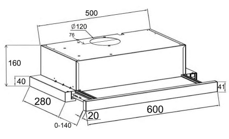 Вытяжка встраиваемая Lex Hubble 600 черный управление: кнопочное (1 мотор)
