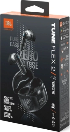 Гарнитура вкладыши JBL Tune Flex 2 Ghost Edition прозрачный/черный беспроводные bluetooth в ушной раковине (JBLTFLEX2GBLK)