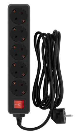 Сетевой фильтр PC Pet AP01006-3-B 3м (5 розеток) черный (пакет ПЭ)