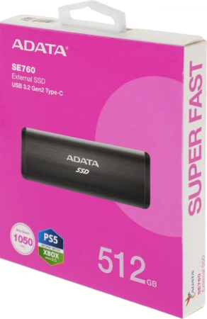 Накопитель SSD A-Data USB-C 512Gb ASE760-512GU32G2-CBK SE760 1.8" черный