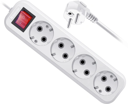 Сетевой удлинитель Defender L340 3м (4 розетки) белый (пакет ПЭ)