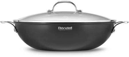 Сковорода ВОК (WOK) Rondell Elements RDA-114 круглая 32см покрытие: TriTitan ручка несъемная (с крышкой) черный