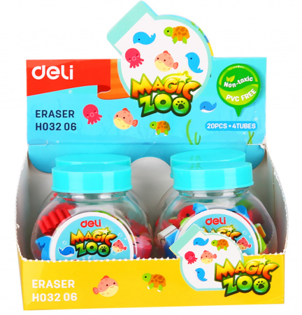 Набор ластиков Deli EH03206 Magic Zoo ассорти пласт.туб. (20шт)
