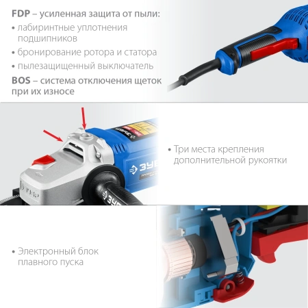 Углошлифовальная машина Зубр Профессионал УШМ-П230-2600 П 2600Вт 6600об/мин рез.шпин.:M14 d=230мм