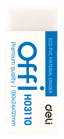 Ластик Deli EH03110 Offi 60x24x12мм ПВХ белый индивидуальная картонная упаковка