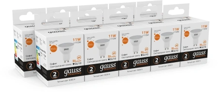 Лампа светодиодная Gauss Elementary 13611 11Вт цок.:GU10 софит 180B 3000K св.свеч.бел.теп. (упак.:1шт)
