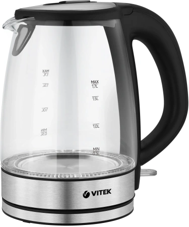 Чайник электрический Vitek VT-1180 1.7л. 2200Вт серебристый/черный корпус: стекло/пластик