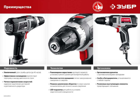 Дрель-шуруповерт Зубр ДШ-М1-400 400Вт патрон:быстрозажимной