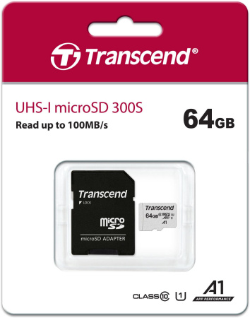 Флеш карта microSDXC 64Gb Class10 Transcend TS64GUSD300S-A + adapter