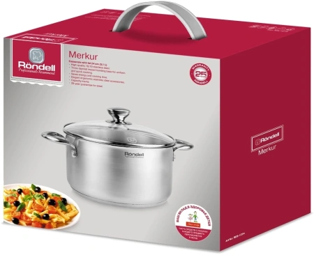 Кастрюля Rondell Merkur RDS-1224 5.1л. d=24см (с крышкой) стальной
