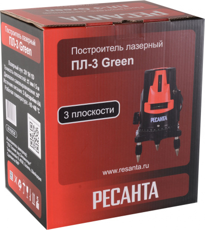 Нивелир лазерн. Ресанта ПЛ-3 Green 2кл.лаз. 550нм цв.луч. зеленый 3луч. (61/10/530)