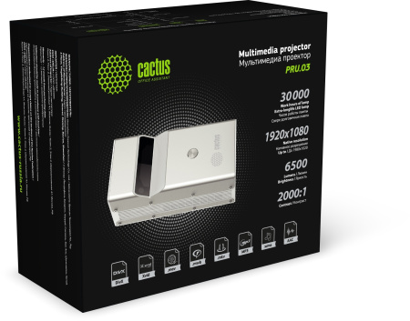 Проектор Cactus CS-PRU.03B.Full HD-A DLP 6500Lm LS 650Lm ANSI (1920x1080) 2000:1 ресурс лампы:30000часов 2xUSB typeA 1xHDMI 1.5кг