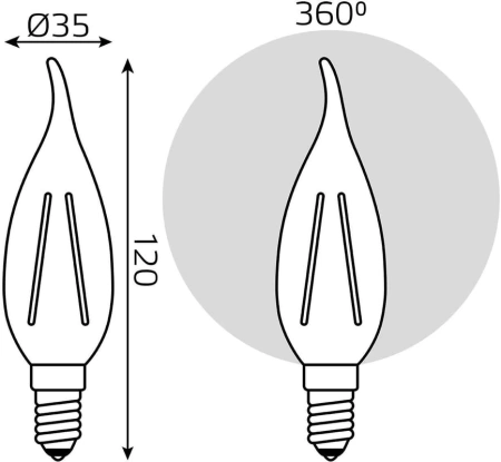 Лампа филам. Gauss Filament 5Вт цок.:E14 свеча 220B 4100K св.свеч.бел.нейт. (упак.:1шт) (104801205-D)