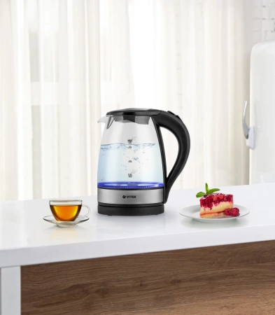 Чайник электрический Vitek VT-7008 1.7л. 2200Вт прозрачный корпус: стекло/пластик