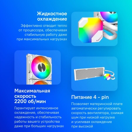Система водяного охлаждения Montech HyperFlow 360 ARGB Soc-AM5/AM4/1200/1700/1851 белый 4-pin 29.1dB Al+Cu 320W Ret (HYPERFLOW ARGB 360 WHITE)