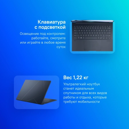 Ноутбук Asus Zenbook 14 OLED UX3405MA-QD992 Core Ultra 9 185H 16Gb SSD512Gb Intel Arc 14" OLED FHD+ (1920x1200) noOS blue WiFi BT Cam Bag (90NB11R1-M01SU0)