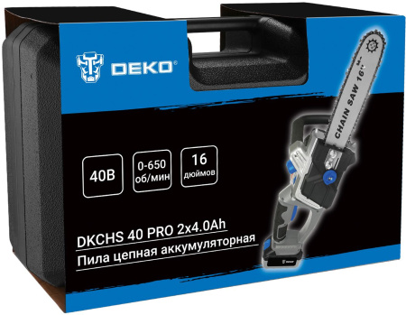 Электрическая цепная пила Deko DKCHS 40 PRO дл.шины:16" (40cm) 4Ач ЗУ (063-4357)