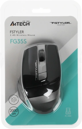 Мышь A4Tech Fstyler FG35S серый/черный оптическая 2000dpi silent беспров. USB 5but (FG35S USB GREY)