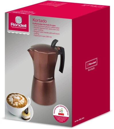 Кофеварка гейзерн. Rondell Kortado RDA-995 0.3л алюминий коричневый