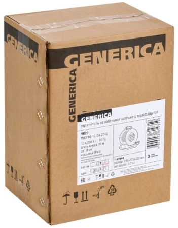 Удлинитель силовой IEK GENERICA УК20 (WKP10-10-04-20-G) 3x1.0кв.мм 4розет. 20м ПВС 10A катушка черный