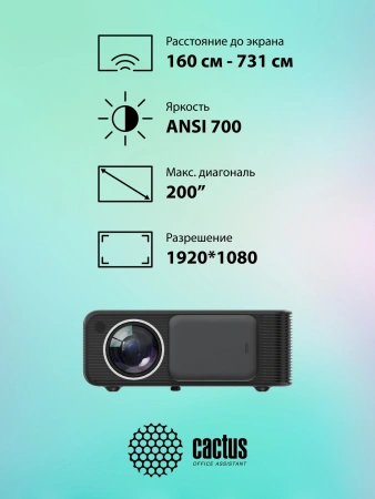 Проектор Cactus CS-PRM.01B.Full HD LCD 700Lm ANSI (1920x1080) 2500:1 ресурс лампы:50000часов 2xUSB typeA 2xHDMI 1.8кг