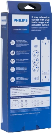 Сетевой фильтр Philips CHP4336WA/51 2м (3 розетки) белый (коробка)