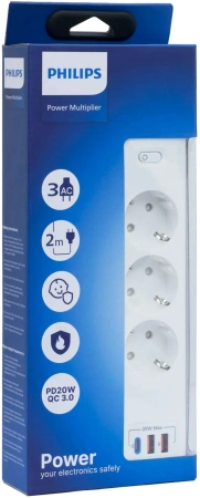 Сетевой фильтр Philips CHP4336WA/51 2м (3 розетки) белый (коробка)