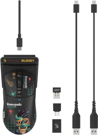Мышь A4Tech Bloody R72 Ultra Duo черный/рисунок оптическая 20000dpi беспров. USB/USB-C 6but (R72 ULTRA DUO RENEGADEMIDNIGHT)