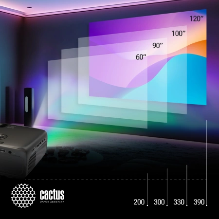 Проектор Cactus CS-PRM.07B.Full HD LCD 3200Lm LS 320Lm ANSI 1500:1 (30000час) 1xUSB typeA 3xHDMI 1.5
