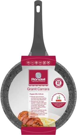 Сковорода Rondell Granit Carrara RDA-1845 круглая 26см покрытие: Quantum2 ручка несъемная (без крышки) серый