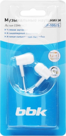 Наушники вкладыши BBK EP-1002S 1.2м белый проводные в ушной раковине (EP-1002S (W))