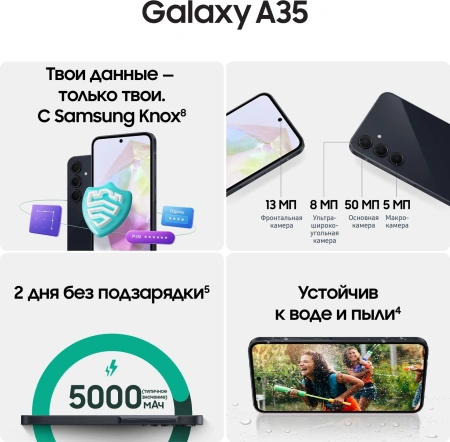 Смартфон Samsung Galaxy A35 5G SM-A356E 256Gb 8Gb темно-синий 3G 4G 2Sim 6.6" AMOLED 1080x2340 And14